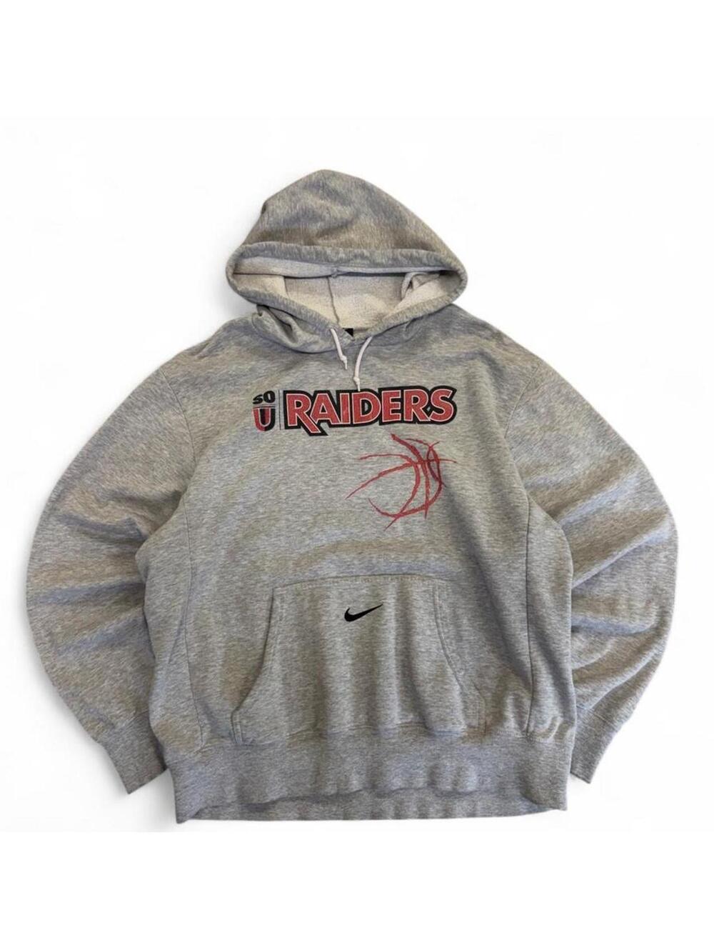 Y2K Nike Raiders Hoodie with red 'RAIDERS' text and basketball graphic